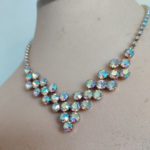 Sherman Style Sparkly Aurora Borealis Champagne Crystals Necklace Vintage 60s